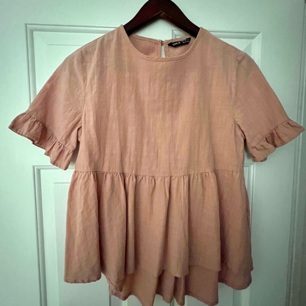 SHEIN Women's Pink Ruffle Blouse